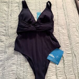 Cupshe Navy Blue Ribbed One Piece Swimsuit